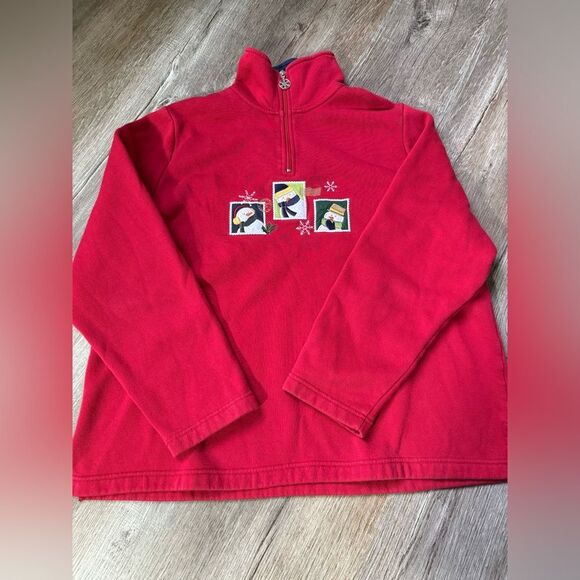 Vintage Tops - VTG BRECKENRIDGE Winter Snowman Quarter Zip Fleece Sweater Sweatshirt Red 1X